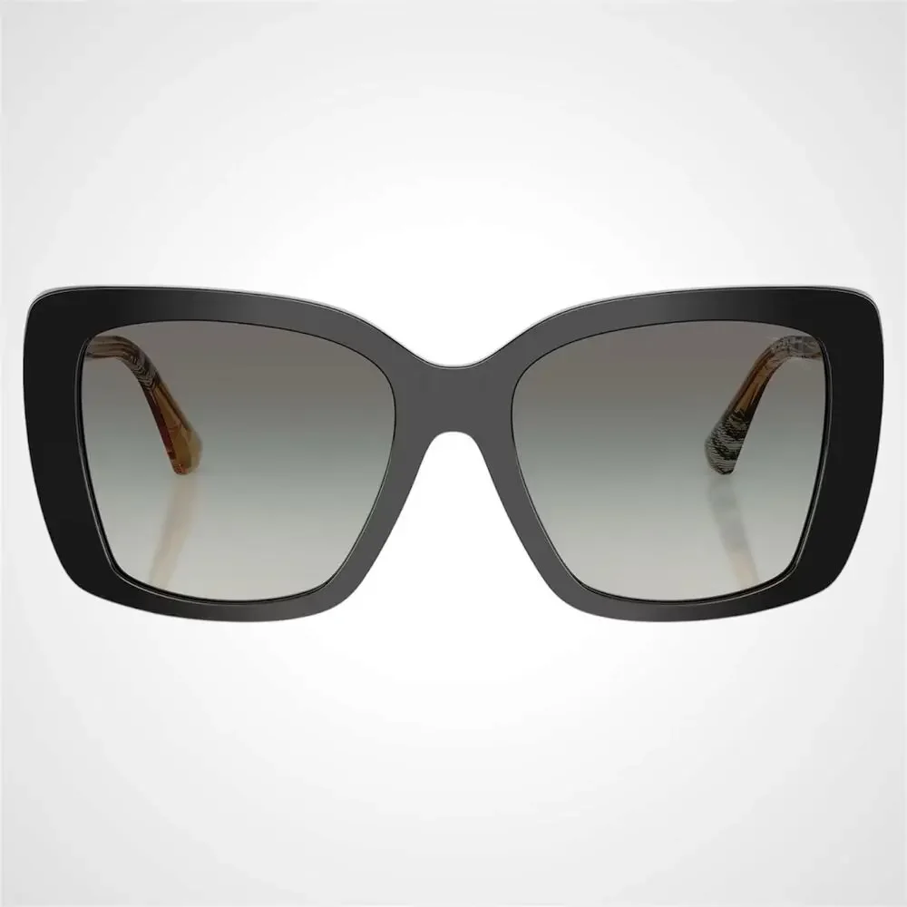 New Burberry Sunglasses Black Front Square Frame Checkered Arms Gray Lens Womens